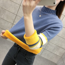 保暖打底衫女加厚加绒宽松韩版秋冬新款女装内搭半高领套头毛衣女图片
