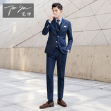 JUESION/觉绅西装男套装三件套正装修身商务休闲西服新郎结婚礼服