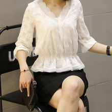 小个子蕾丝衫2018春装新款韩版百搭夏季女士上衣显瘦清纯女装收腰图片