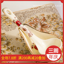 日韩式高档陶瓷汤勺调羹大号粥勺餐具饭勺家用汤匙垫子两件套柏邮