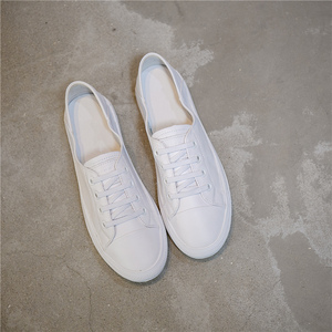 叙美牛皮小白鞋女夏款平底浅口单层软底百搭纯白一脚蹬懒人休闲鞋