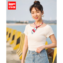 IEF/爱依服2019夏季新款韩版时尚修身学生纯色薄款短袖针织衫女