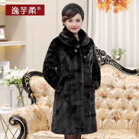 冬季皮草大衣仿貂绒水貂毛中年女装中长款大码妈妈外套中老年貂皮商品大图