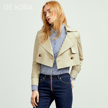 DE KORA2018秋款卡其色上衣女装短款风衣外套【秋冬新风尚限时】商品大图
