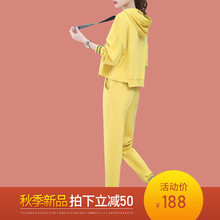 春秋季纯色运动服套装女2019新款时尚韩版宽松休闲连帽卫衣两件套