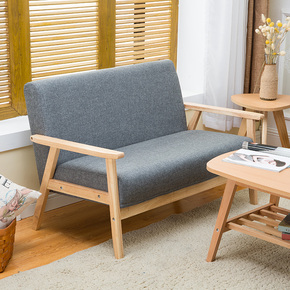 日式小户型布艺简欧单人双人三人组合实木沙发咖啡椅酒店田园风格