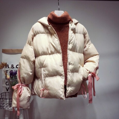 2018新款外套女冬季短款加厚棉袄修身chi蝴蝶结服女装面包服棉衣商品大图