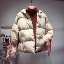 2018新款外套女冬季短款加厚棉袄修身chi蝴蝶结服女装面包服棉衣图片