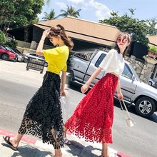 时髦套装裙女刺绣字母T恤+网纱半身裙长裙两件套度假裙仙女裙夏季
