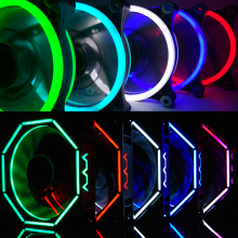 超静音 发光风扇 RGB变色极光 LED 12CM电脑机箱风扇 双光圈风扇