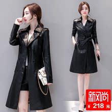 2018秋季新款韩版PU皮衣女中长款修身显瘦百搭皮风衣外套女装潮图片