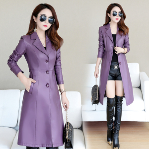 PU皮风衣2019春秋新款潮时尚韩版修身显瘦中长款女士皮外套皮衣女