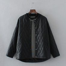 冬季新款韩版女装菱格短款棒球服PU皮衣休闲棉衣棉服夹克夹棉外套图片