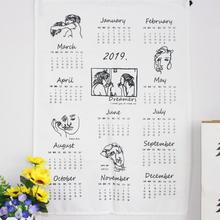 2019韩风餐巾挂历卧室装 饰布简约日历好运年历挂布good luck桌布