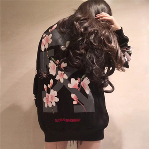 香港潮牌樱花卫衣印花男女装宽松大码情侣款纯棉卫衣秋冬长袖T恤