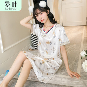 睡裙女夏季薄款真丝韩版甜美可爱冰丝睡衣大码清新学生夏天家居服