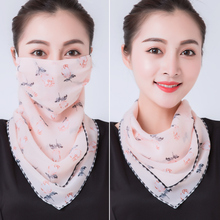 防晒三角丝巾护颈脖子口罩女夏季挂耳式围巾薄款骑车面纱遮脸面罩