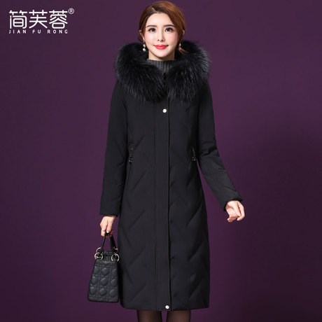 中年羽绒服女中长款过膝大码加厚2018冬装中老年妈妈外套貉子毛领商品大图