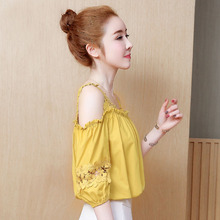 锁骨很仙 女装 春夏装 潮新品 短袖 2019新款 雪纺衬衫 上衣服洋气夏季