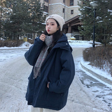 雾霾蓝棉服女ins港风中长韩国宽松加厚网红连帽工装 棉衣外套潮冬