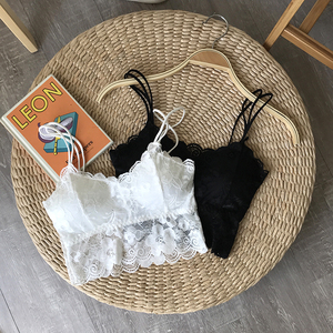 馨帮帮bra复古蕾丝勾花内衣女2018夏季可爱抹胸吊带薄款裹胸学生