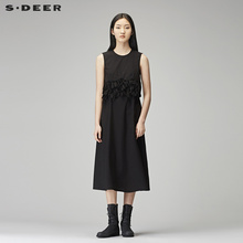 sdeer圣迪奥女装纯色流苏装饰两件套长款A版连衣裙S18181210图片