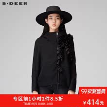 Sdeer圣迪奥酷黑优雅花边装饰竖纹肌理短款女士外套S17482218图片