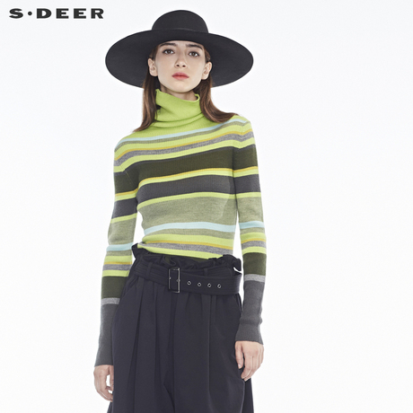 sdeer圣迪奥前卫时尚多色针织面料立体纹理高领针织衫S18483592商品大图