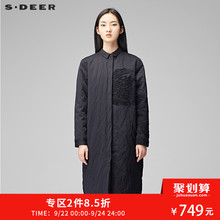 sdeer圣迪奥复古质感文艺绣花简约方领工装风长款羽绒服S17482419图片