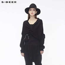 sdeer圣迪奥休闲简约深V领口别致打结造型设计针织衫S18463586图片
