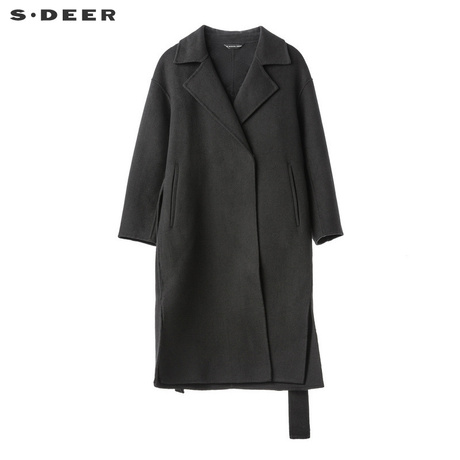 sdeer圣迪奥优雅侧边开衩设计腰带装饰平驳领大衣S18481827商品大图