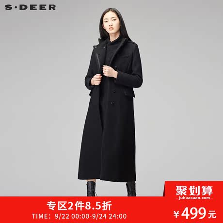 sdeer圣迪奥2018冬装新款酷黑简约帅气占领工装长款大衣S17481881商品大图
