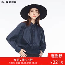 sdeer圣迪奥甜美松紧褶皱造型暗门襟设计蝙蝠袖翻领上衣S18780535图片