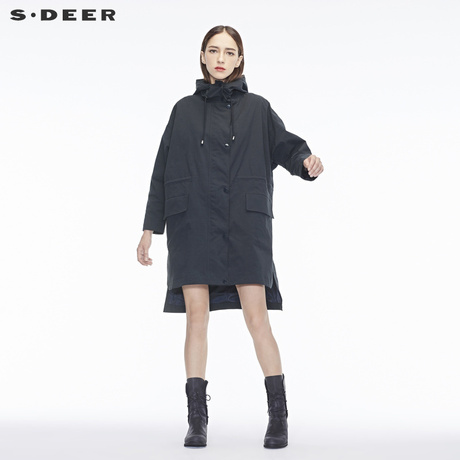 sdeer圣迪奥2018冬装新款外套长款风衣S18381824商品大图