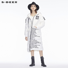 sdeer圣迪奥撞色英文字母拉链搭扣装饰休闲连帽羽绒服S18482465图片