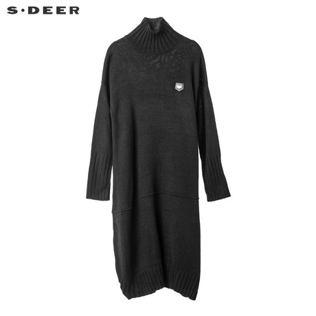 sdeer圣迪奥流畅剪裁设计个性图案装饰高领长款针织衫S18483553商品大图