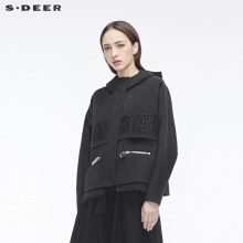 sdeer圣迪奥个性刺绣字母金属拉链装饰开衩下摆连帽外套S18482281图片