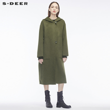 sdeer圣迪奥优雅时尚个性开衩下摆腰带造型装饰连帽大衣S18481806图片