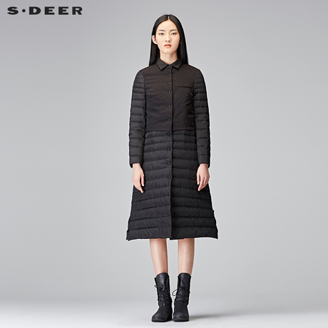 sdeer圣迪奥简约气质方领时尚拼接纯色长款羽绒服S17482429商品大图
