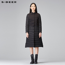 sdeer圣迪奥简约气质方领时尚拼接纯色长款羽绒服S17482429图片