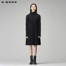 sdeer圣迪奥女装2017秋装复古肌理质感宽松长款连衣裙S17381204图片
