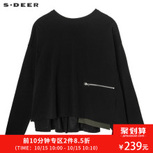 sdeer 圣迪奥收褶造型单边挖袋拉链装饰落肩圆领针织衫S18460207图片