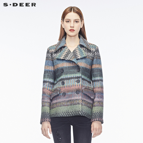 sdeer圣迪奥女繁复图腾印花翻领外套S16482220商品大图