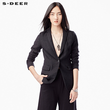 sdeer圣迪奥女2018冬装商务休闲平驳翻领棉麻西装外套S16482228图片