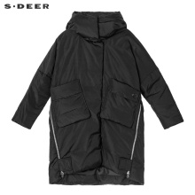 sdeer 圣迪奥金属拉链装饰落肩袖高领连帽羽绒服S18462406图片