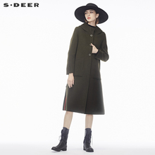 sdeer圣迪奥流畅剪裁设计开衩下摆对称贴袋高领连帽大衣S18481870图片