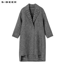 sdeer圣迪奥流畅剪裁复古格纹面料前短后长平驳领大衣S18461871图片