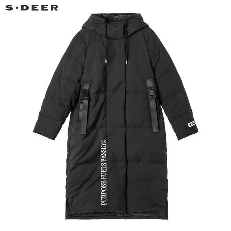 sdeer圣迪奥2018冬装新款简约字母直筒加厚连帽羽绒服女S18462419商品大图