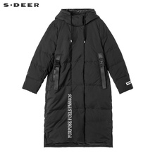 sdeer圣迪奥2018冬装新款简约字母直筒加厚连帽羽绒服女S18462419图片