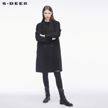 sdeer 圣迪奥简约流畅剪裁双排扣设计平驳领大衣S18481886图片